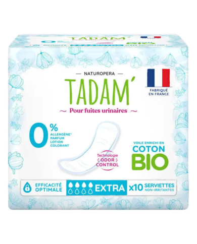 TADAM 10 SERVIETTES EXTRA POUR FUITE URINAIRES COTON BIO