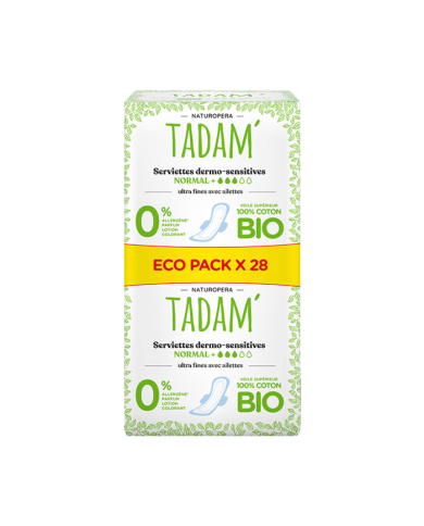TADAM ECO PACK 28 SERVIETTES DERMO SENSITIVES NORMAL + COTON BIO