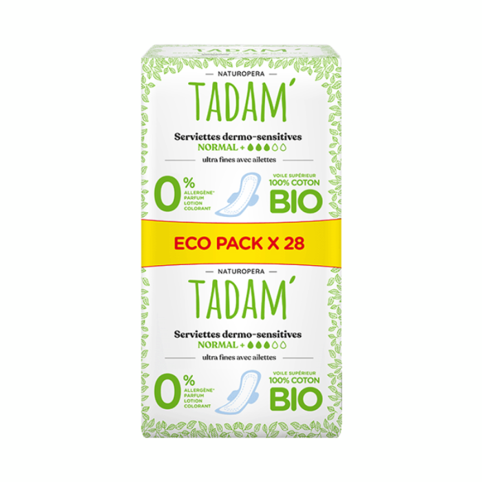 TADAM ECO PACK 28 SERVIETTES DERMO SENSITIVES NORMAL + COTON BIO