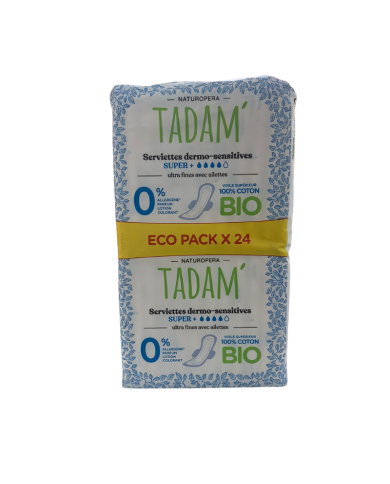 TADAM ECO PACK 24 SERVIETTES DERMO SENSITIVES SUPER + COTON BIO