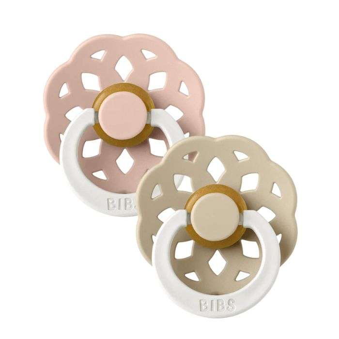 BIBS BOHEME PACIFIER NATURAL RUBBER ROUND SIZE 2 PACK DE 2 GLOW IN THE DARK BLUSH GLOW ET VANILLA GLOW