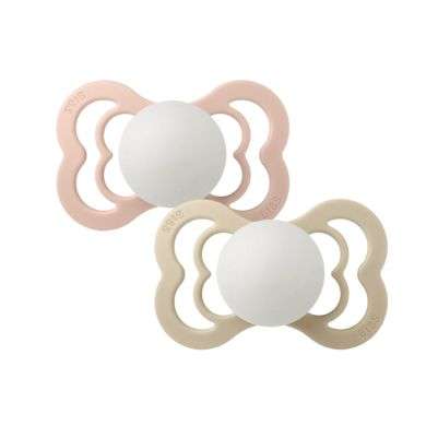 BIBS SUPREME PACIFIER SILICONE SYMMERTICAL SIZE 2 PACK DE 2 GLOW IN THE DARK BLUSH GLOW ET VANILLA GLOW