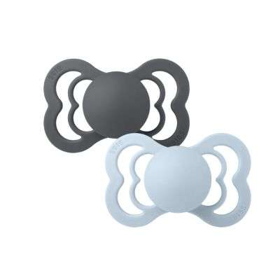 BIBS SUPREME SILICONE SYMMETRICAL SIZE 1 PACK DE 2 IRON ET BABY BLUE