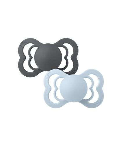 BIBS SUPREME SILICONE SYMMETRICAL SIZE 2 PACK DE 2 IRON ET BABY BLUE