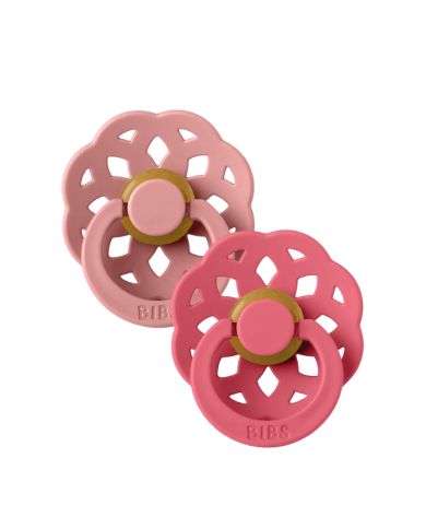 BIBS BOHEME PACIFIER NATURAL RUBBER ROUND SIZE 1 PACK DE 2 DUSTY PINK ET CORAL