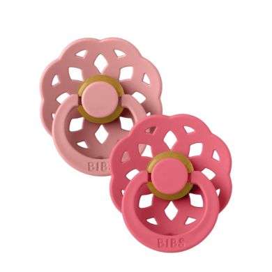 BIBS BOHEME PACIFIER NATURAL RUBBER ROUND SIZE 1 PACK DE 2 DUSTY PINK ET CORAL
