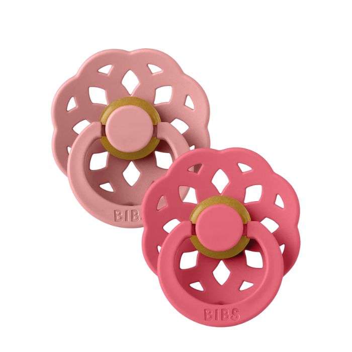 BIBS BOHEME PACIFIER NATURAL RUBBER ROUND SIZE 1 PACK DE 2 DUSTY PINK ET CORAL