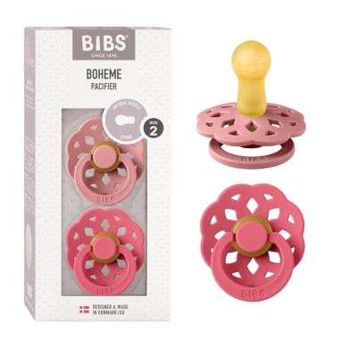 BIBS BOHEME PACIFIER NATURAL RUBBER ROUND SIZE 2 PACK DE 2 DUSTY PINK ET CORAL