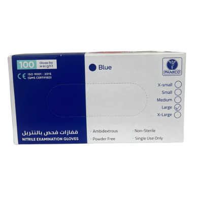 PHARCO BLUE NITRILE EXAMINATION GANTS TAILLE L 100 UNITES
