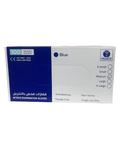 PHARCO BLUE NITRILE EXAMINATION GANTS TAILLE M 100 UNITES