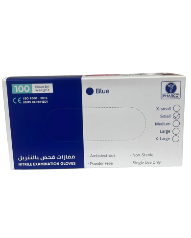 PHARCO BLUE NITRILE EXAMINATION GANTS TAILLE S 100 UNITES