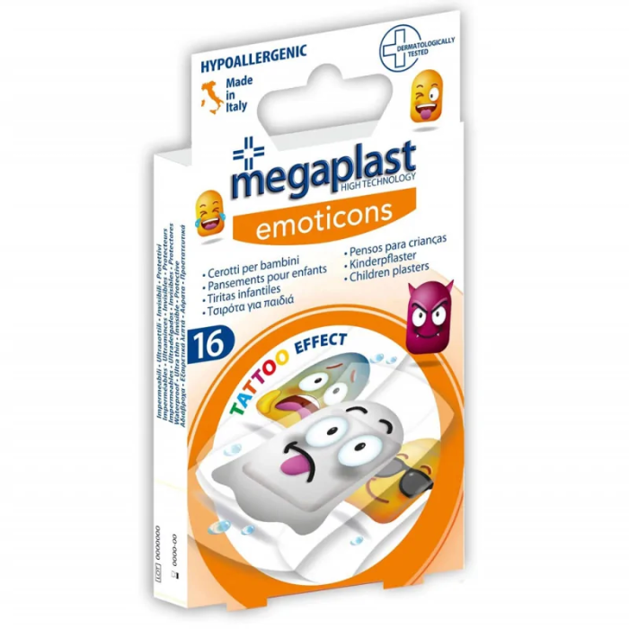 MEGAPLAST EMOTICONS PANSEMENT ENFANT TATOU EFFECT BOITE DE 16