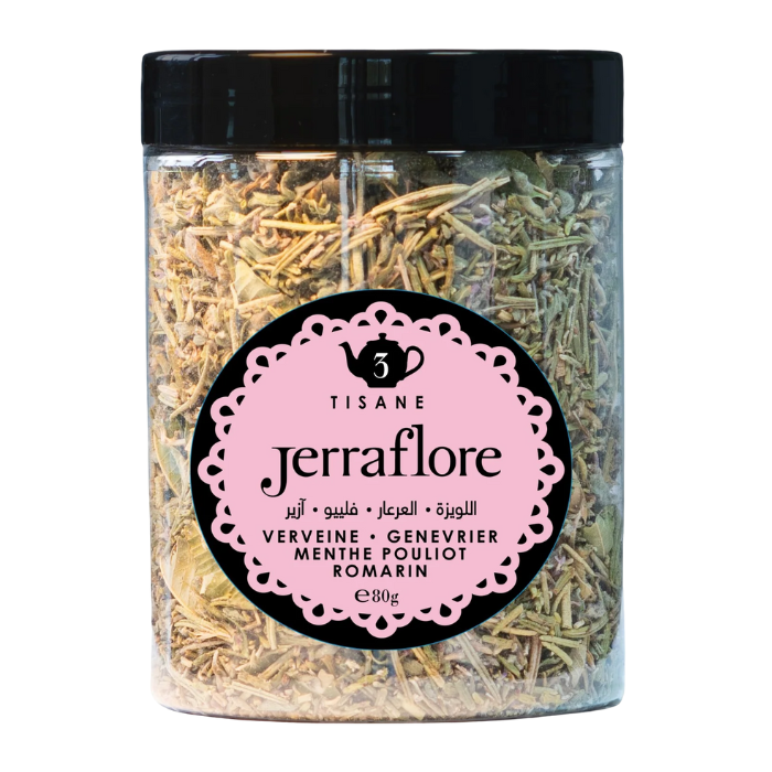JERRAFLORE TISANE N 3 VERVEINE GENEVRIER MENTHE POULIOT ROMARIN 80 G