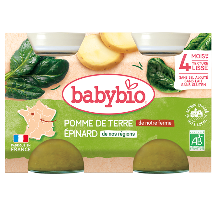 BABYBIO POMME DE TERRE EPINARD DE NOS REGION 4 MOIS+ 2X130 G