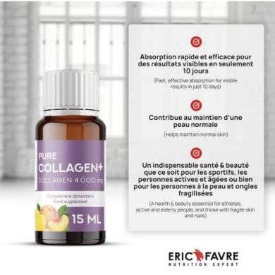 ERIC FAVRE PURE COLLAGEN PLUS SAVEUR PECHE CITRON 10 AMPOULES 15 ML