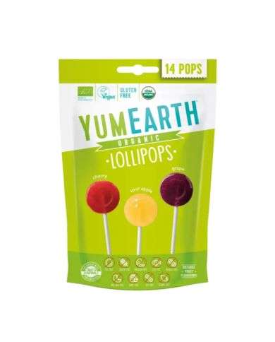 YUMEARTH LOLLIPOPS ORGANICS CERISE POMME ET RAISIN PACK DE 14
