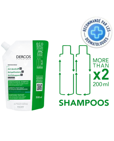 VICHY DERCOS ANTI PELLICULAIRE SHAMPOING CHEVEUX GRAS RECHARGE 500ML
