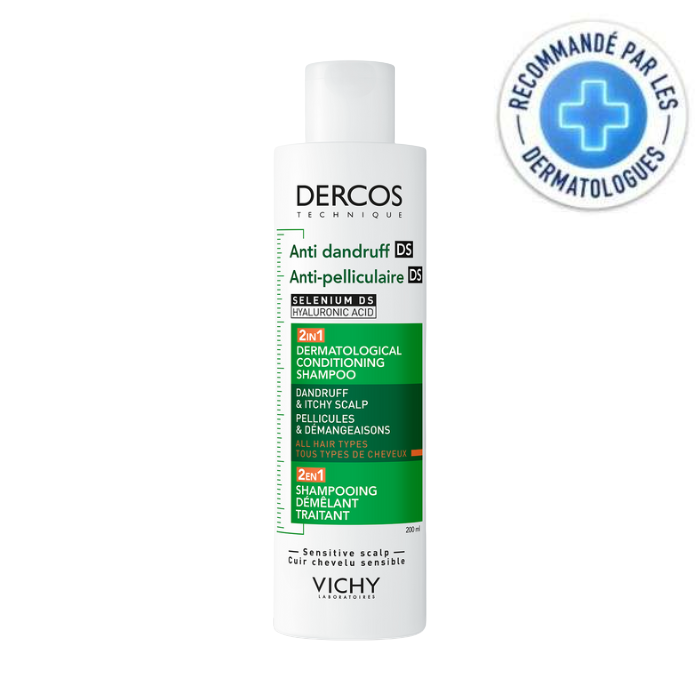 DERCOS DS 2 EN 1 SHAMPOING ANTI PELLICULAIRE DEMELANT TRAITANT 200 ML