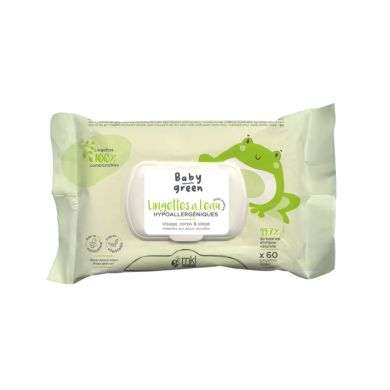 BABY GREEN LINGETTES A L EAU HYPOALLERGENIQUE PACK DE 60