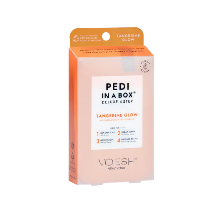 VOESH NEW YORK PEDI IN A BOX DELUXE 4 STEP TANGERINE GLOW ORGANIC OLIVE OIL AND VITAMIN C