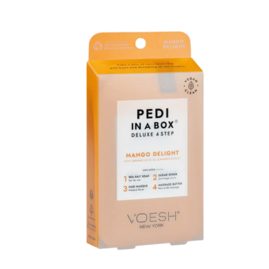 VOESH NEW YORK PEDI IN A BOX DELUXE 4 STEP MANGO DELIGHT ORGANIC OLIVE OIL AND MANGO EXTRACT