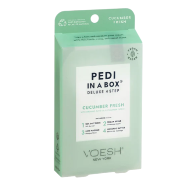 VOESH NEW YORK PEDI IN A BOX DELUXE 4 STEP CUCUMBER FRESH WITH ORGANIC OLIVE OIL AND CUCUMBER EXTRACT