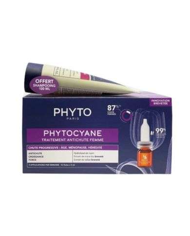 PHYTO SET PHYTOCYANE TRAITEMENT ANTICHUTE FEMME CHUTE PROGRESSIVE + SHAMPOING 100 ML OFFERT