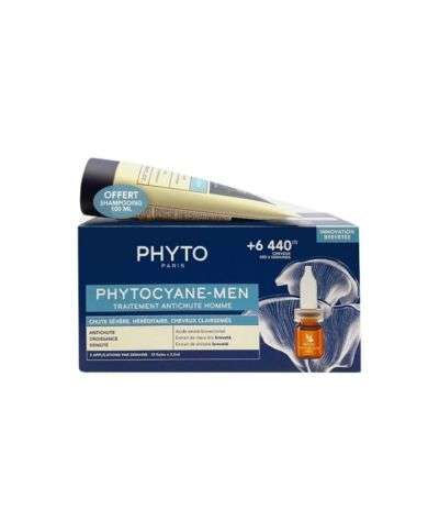 PHYTO SET PHYTOCYANE TRAITEMENT ANTICHUTE HOMME CHUTE PROGRESSIVE + SHAMPOING 100ML OFFERT 