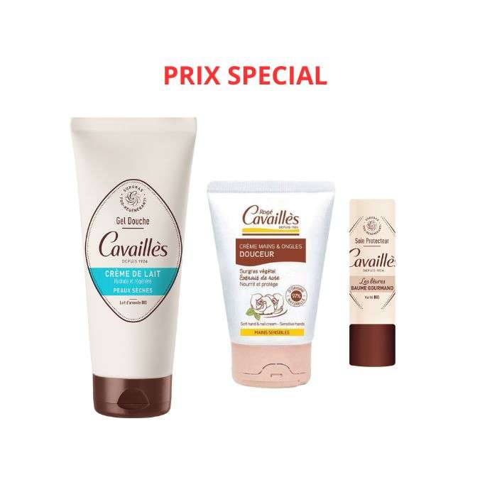ROGE CAVAILLES PACK GEL DOUCHE CREME DE LAIT 200ML + CREME MAINS DOUCEUR 50ML + BAUME LEVRES GOURMAND
