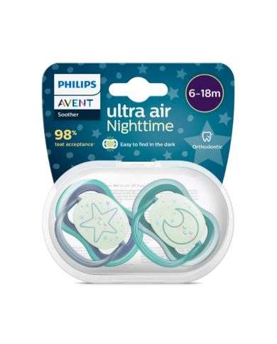 AVENT SUCETTE ULTRA AIR NUIT 6-18 MOIS PACK DE 2 ORTHODONTIC