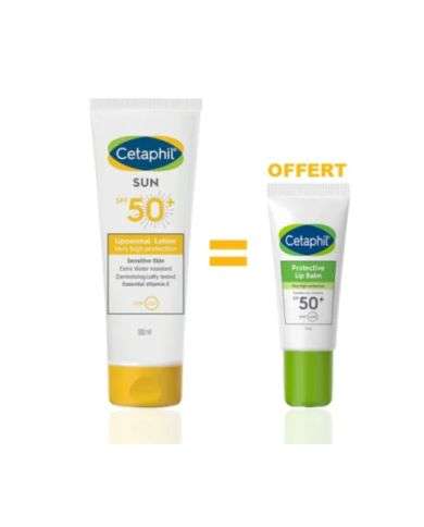 CETAPHIL OFFRE SUN LIPOSOMAL LOTION 100 ML SPF 50+ PEAUX SENSIBLES + PROTECTIVE BAUME A LEVRES 8ML OFFERT