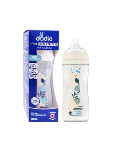 DODIE BIBERON TETINE MULTI PERFOREE ANTI COLIQUE 330 ML 6MOIS+ DEBIT 3 BLEU
