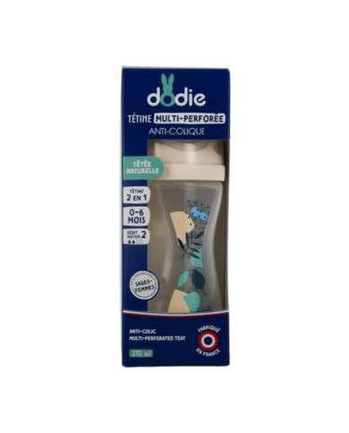 DODIE BIBERON TETINE MULTI PERFOREE ANTI COLIQUE 270 ML 0-6MOIS DEBIT 2 BLEU