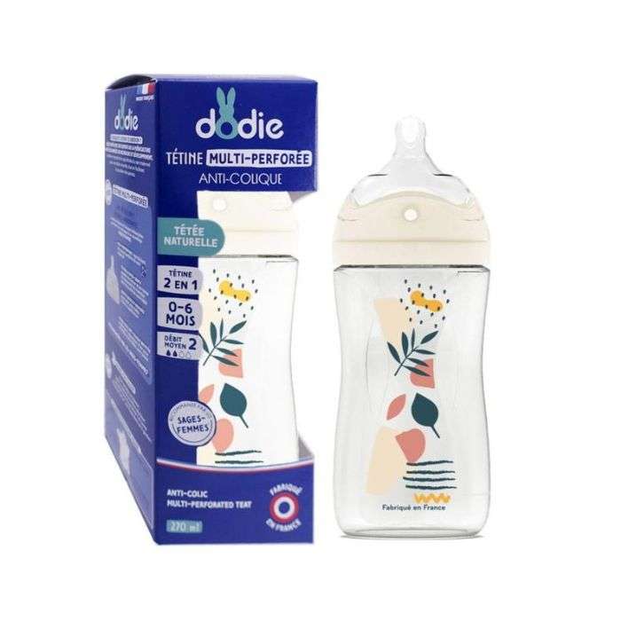 DODIE BIBERON TETINE MULTI PERFOREE ANTI COLIQUE 270 ML 0-6MOIS DEBIT 2 ROSE