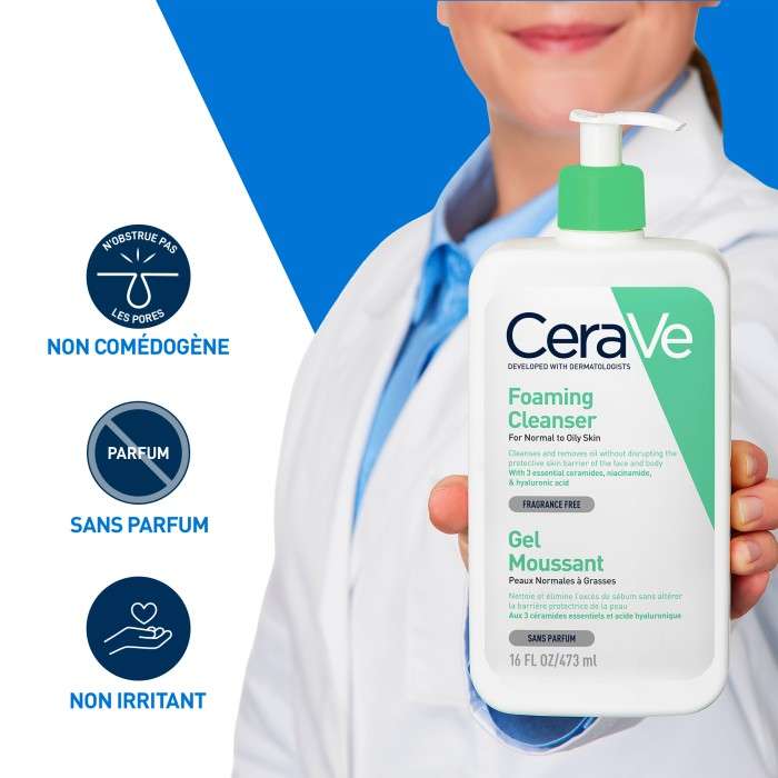 CERAVE OFFRE GEL MOUSSANT PEAUX NORMALES A GRASSES 473 ML + GEL CREME OIL COTROL ET FUILDE INVISIBLE FORMAT VOYAGE OFFERST