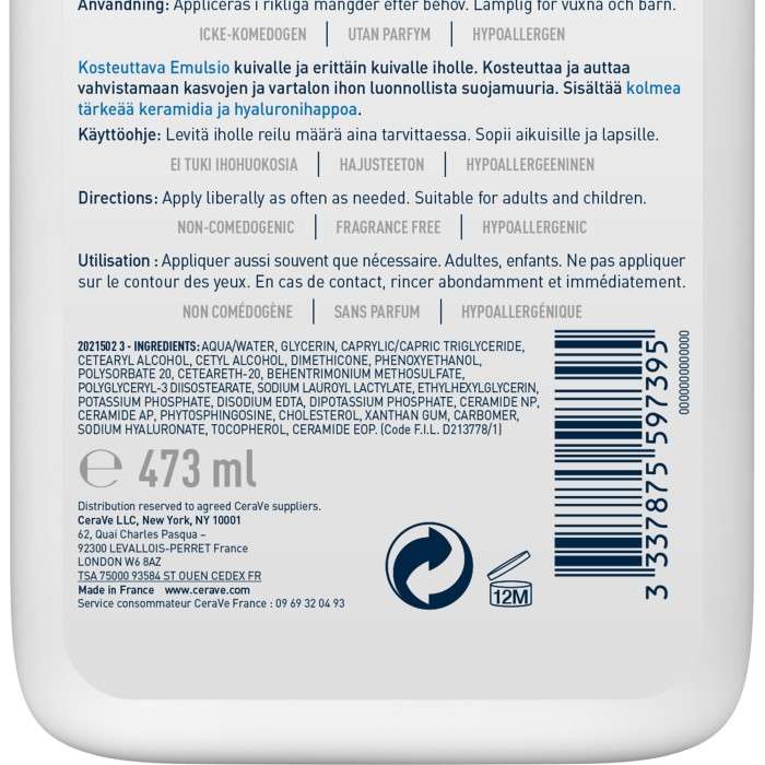 CERAVE LAIT HYDRATANT PEAUX SECHES A TRES SECHES 473 ML