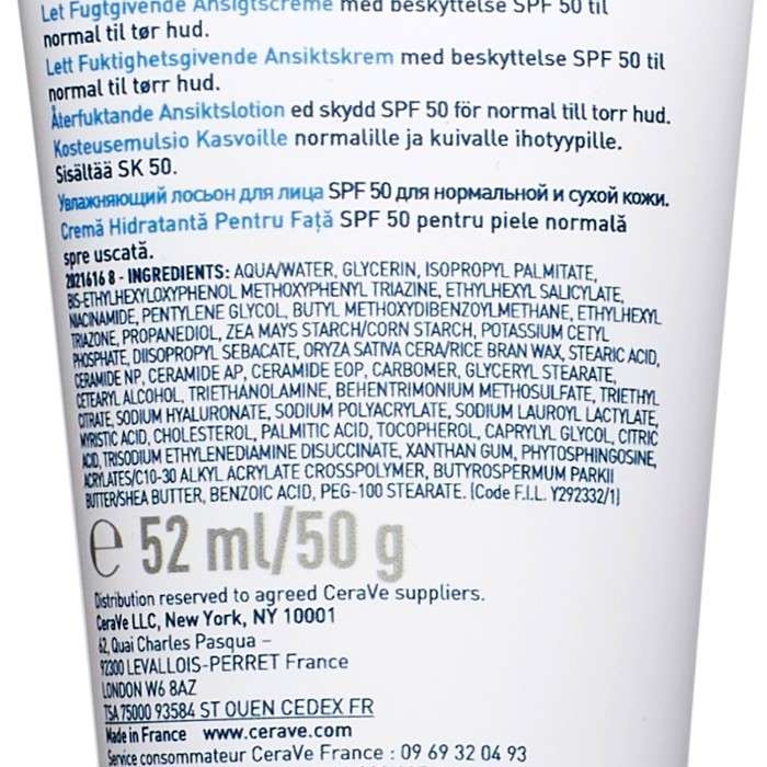 CERAVE CREME HYDRATANTE VISAGE SPF 50 52 ML 