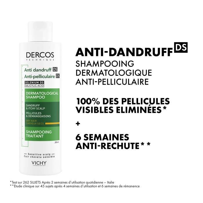 VICHY DERCOS SHAMPOING ANTI PELLICULAIRE DS CHEVEUX SECS 200 ML