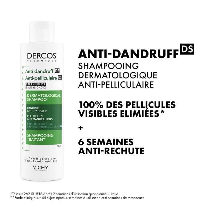 VICHY DERCOS SHAMPOING ANTI PELLICULAIRE CHEVEUX NORMAUX A GRAS 200 ML