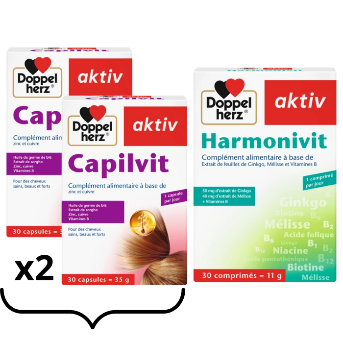 DOPPEL HERZ ACTIV PACK 2 CAPILVIT + 1 HARMONIVIT
