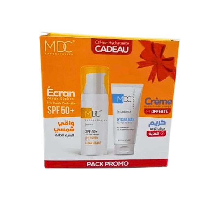 MDC PACK SYNERGY ECRAN SOLAIRE SPF 50+ PEAUX SECHES 50 ML + CREME HYDRATANTE HYDRA MAX 30ML OFFERTE 
