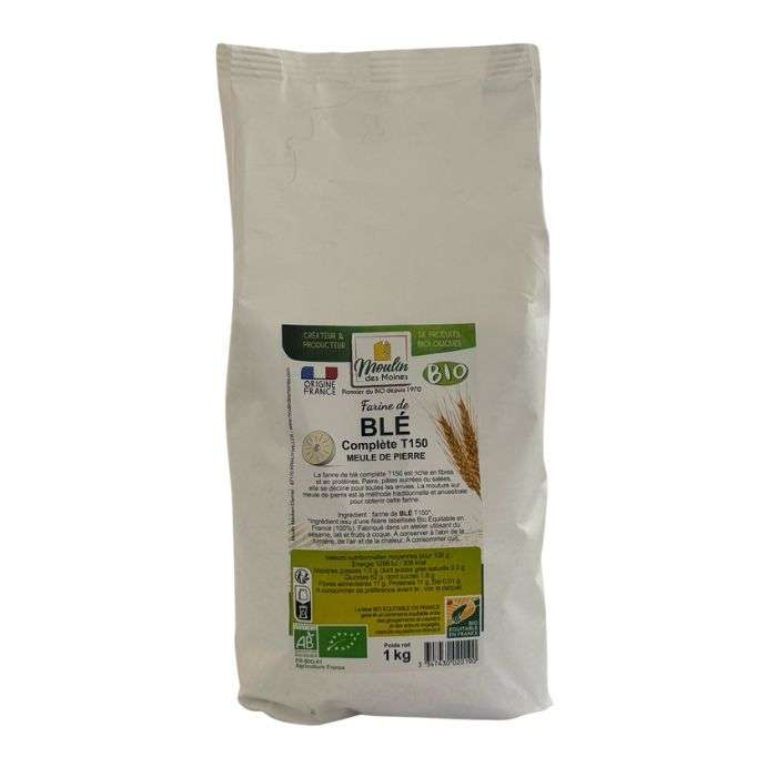 MOULIN DES MOINES FARINE DE BLE COMPLETE T150 MEULE DE PIERRE 1KG