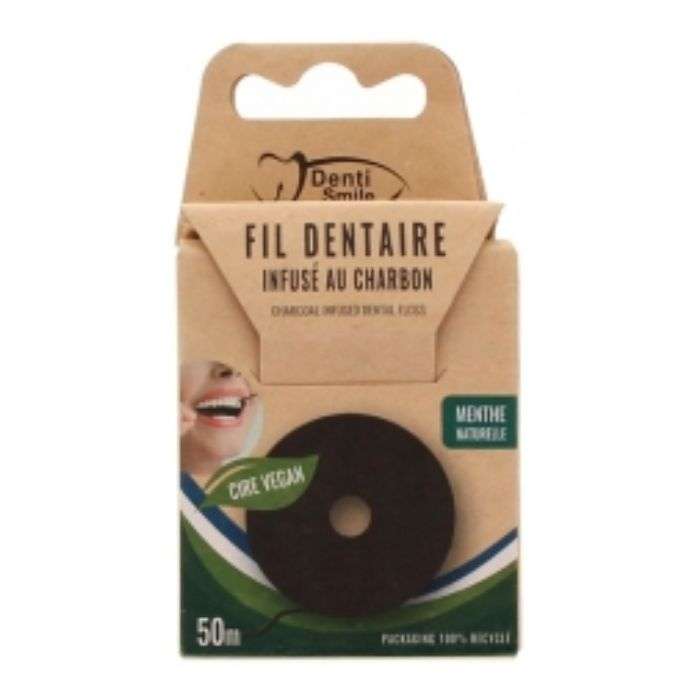 DENTI SMILE FIL DENTAIRE INFUSE AU CHARBON MENTHE NATURELLE 50M