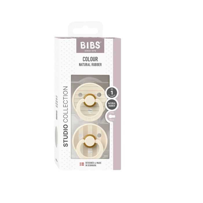 BIBS COLOUR NATURAL RUBBER SUCETTE RONDE STUDIO COLLECTION PACK DE 2 IVOIRE ET VANILLE 0MOIS+