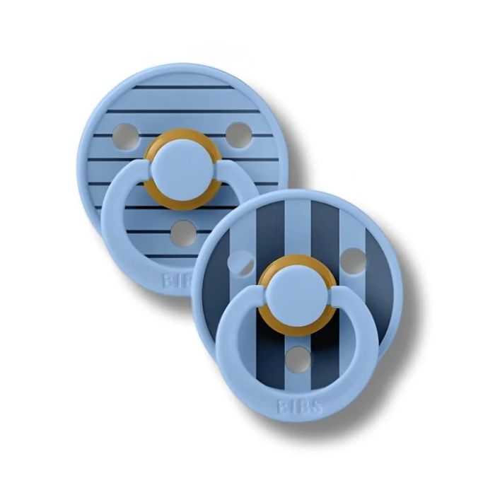 BIBS COLOUR NATURAL RUBBER SUCETTE RONDE STUDIO COLLECTION PACK DE 2 BLEU CIEL MIX 6MOIS+
