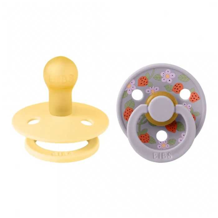 BIBS X LIBERTY COLOUR NATURAL RUBBER SUCETTE RONDE PACK DE 2 CREME ET FRAISE 6MOIS+