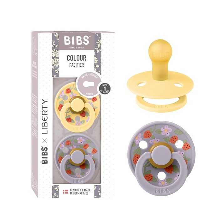 BIBS X LIBERTY COLOUR NATURAL RUBBER SUCETTE RONDE PACK DE 2 CREME ET FRAISE 0MOIS+