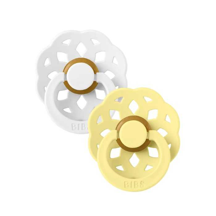 BIBS BOHEME NATURAL RUBBER SUCETTE RONDE PACK DE 2 BLANC ET SOLEIL 6MOIS+