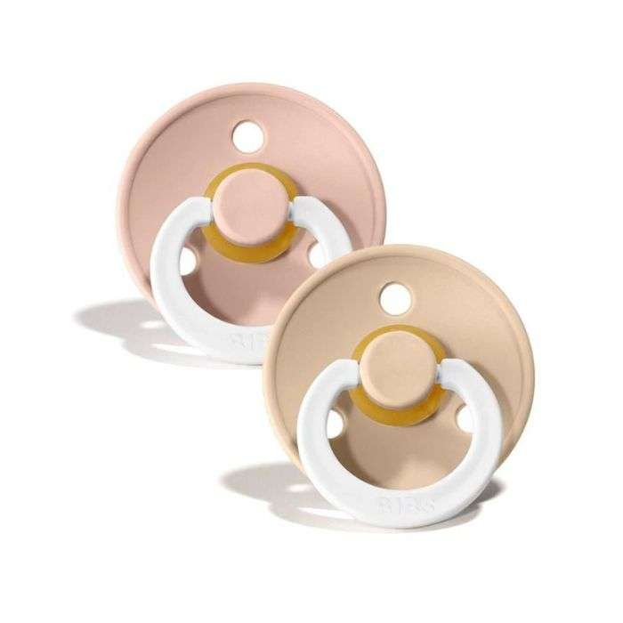 BIBS COLOUR NATURAL RUBBER SUCETTE RONDE IVOIRE ET BLUS MIX 0 MOIS+