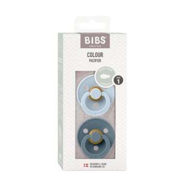 BIBS COLOUR PACIFIER 2 SUCETTES SYMETRIQUE BABY BLUE ET PETROLE 0MOIS+